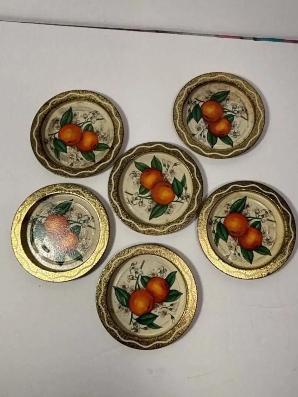 Vintage Mid Century Modern Metal Serving Tray and 6 Coasters Set